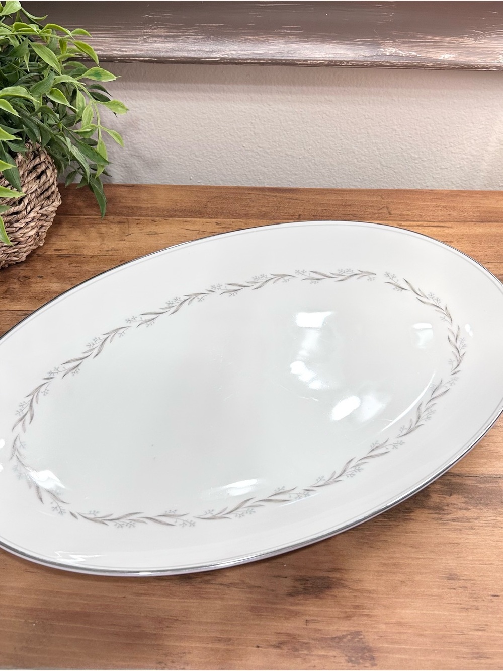 VTG Noritake Almont 6125 Oval Serving Platter 14" Made In Japan Platinum Rim